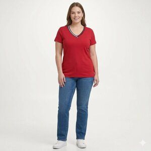 TOMMY HILFIGER BRAND Women's V-Neck Pullover Red Tee - Size M  NWT